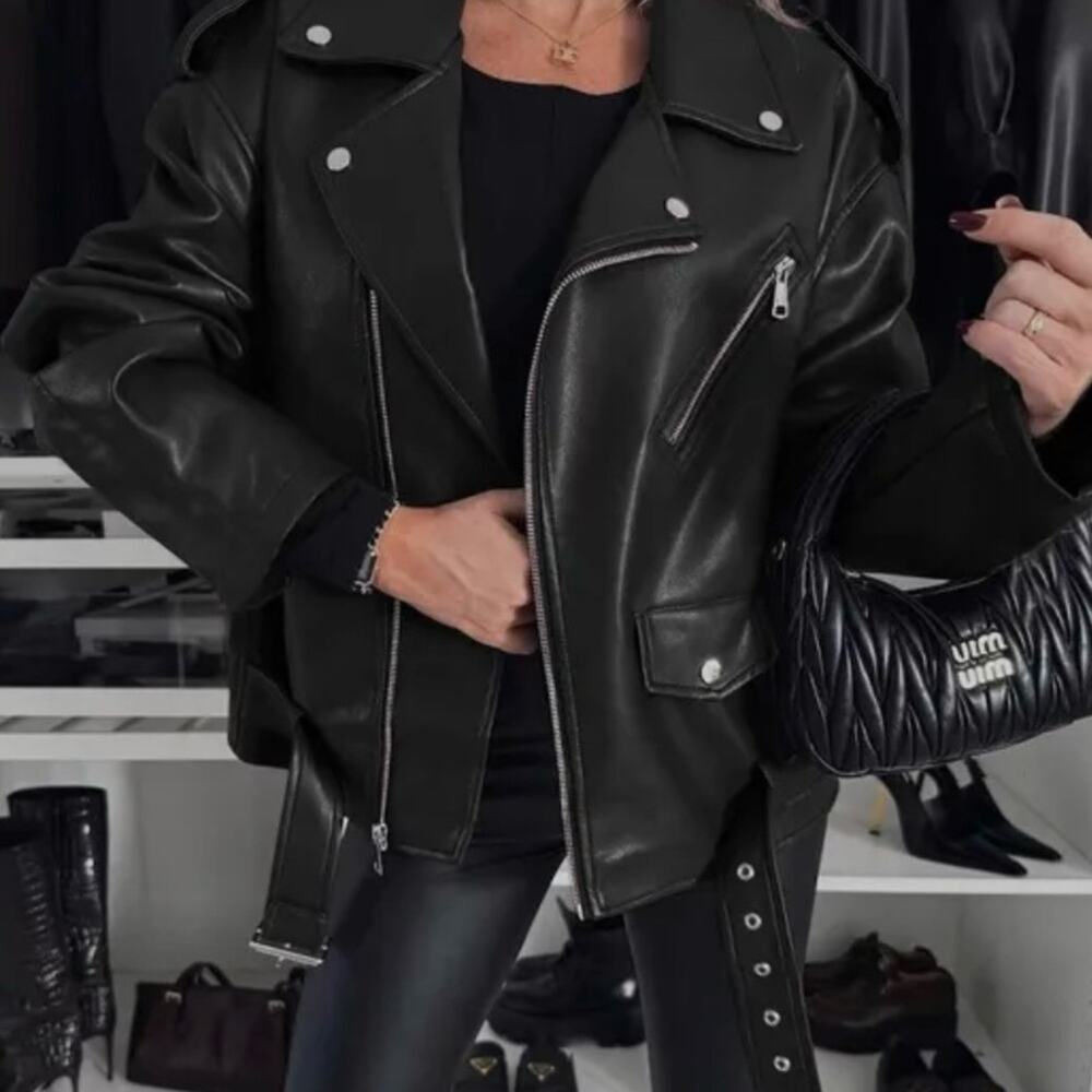 Black Leather Biker Moto Jacket